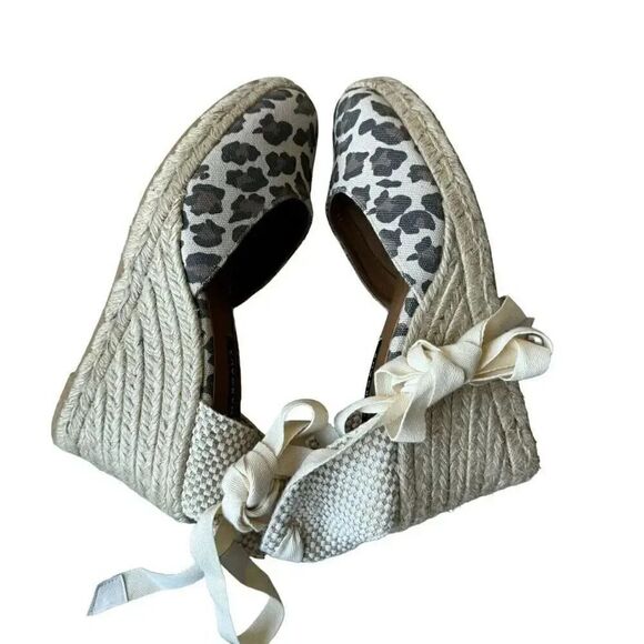 Margaux Espadrille Pique Animal Print Wedge Sandal Leopard Lace Up SZ 9 - Picture 7 of 15